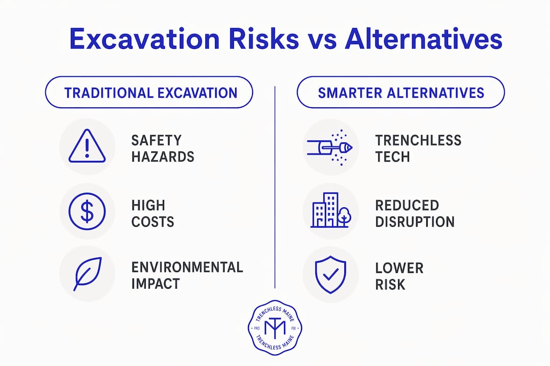 Infographic comparing traditional excavation risks to smarter alternatives