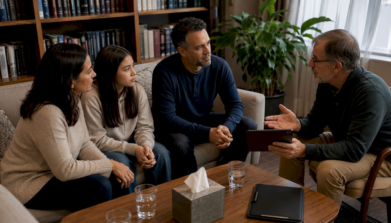 Family discussing rare disease with clinician