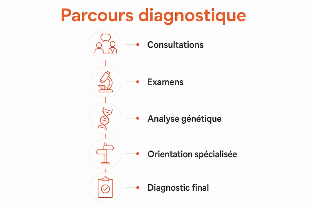 Schéma illustré des différentes étapes du diagnostic en pédiatrie