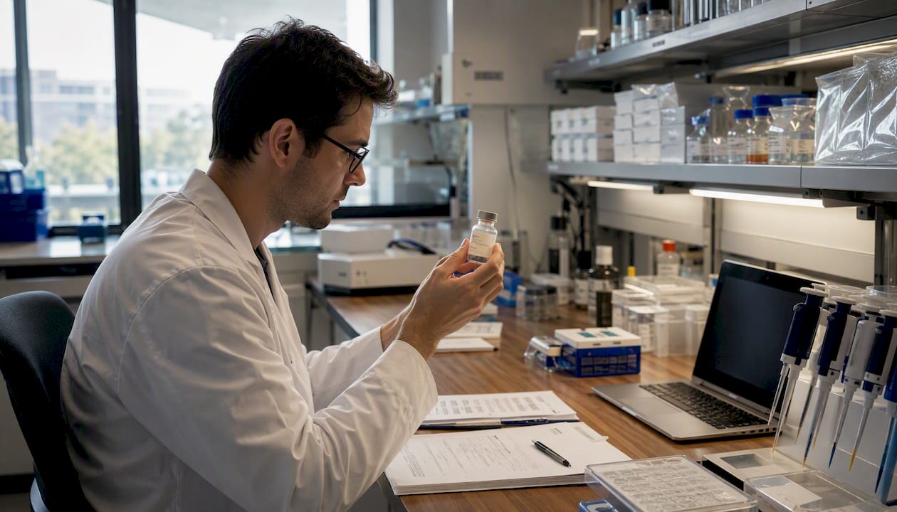 Researcher handling GalNAc conjugated ASO drug vial