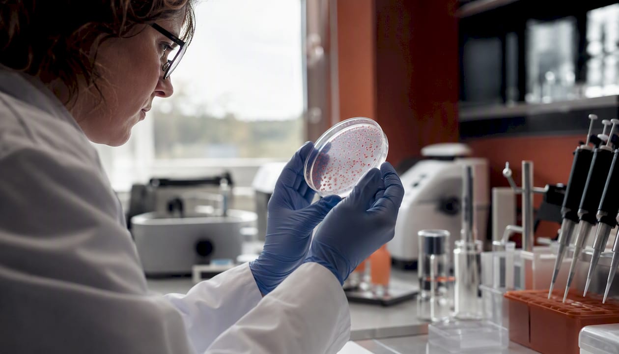 Scientist handling iPSC culture for rare disease research