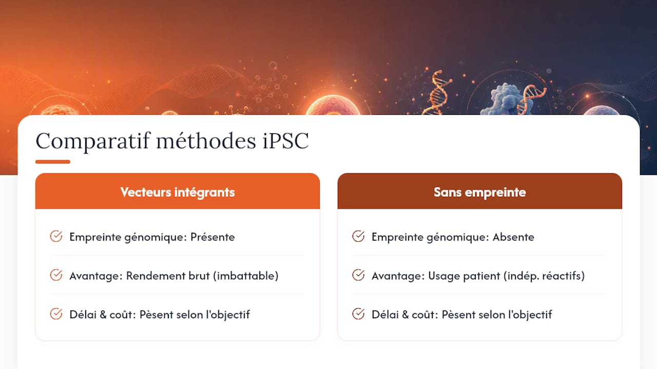 Tableau comparatif des principales techniques de reprogrammation des cellules iPS