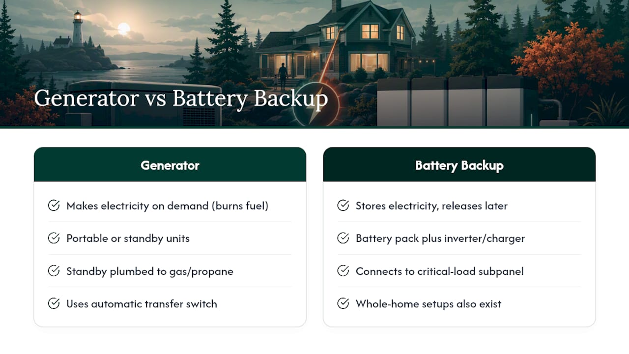 Generator and battery backup operating comparison