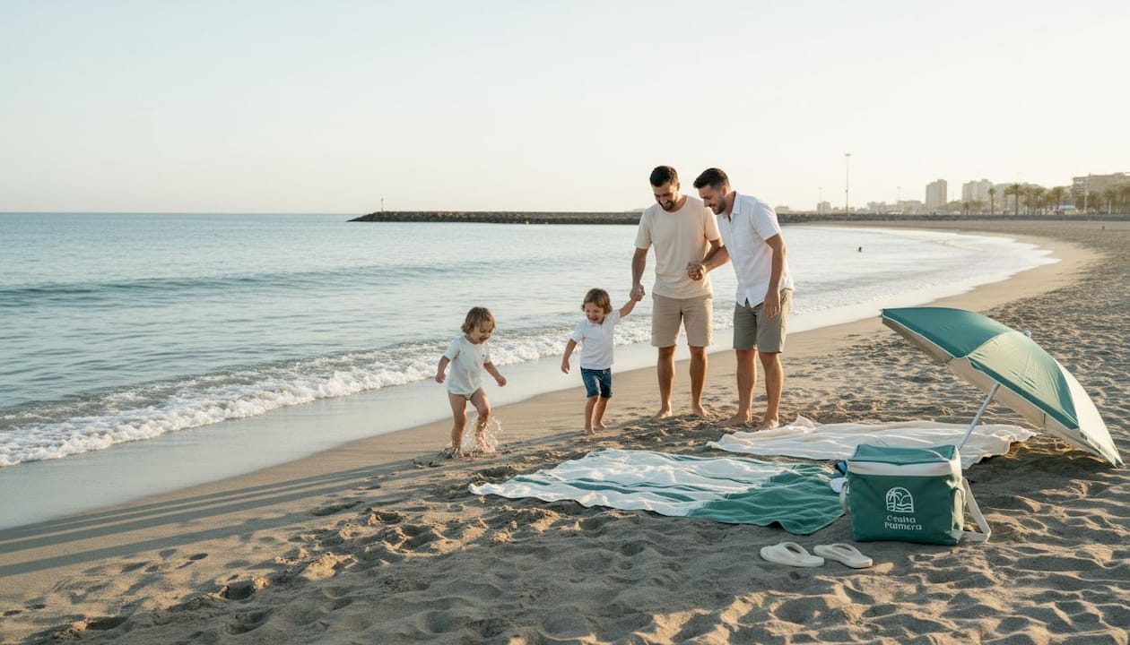 Una familia disfrutando de una tarde de relax y juegos en la playa de Las Canteras.