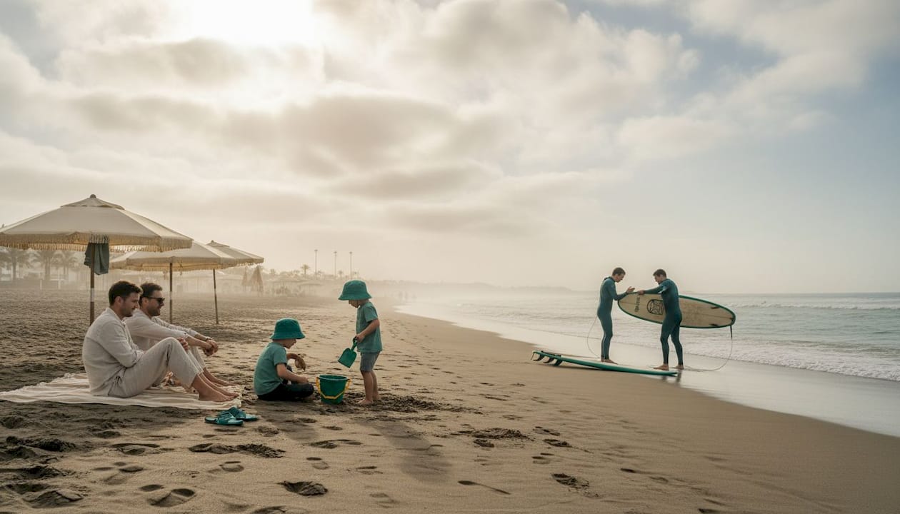 En primavera, es habitual ver a la gente paseando por la playa de Las Canteras, disfrutando del buen tiempo y el ambiente relajado.