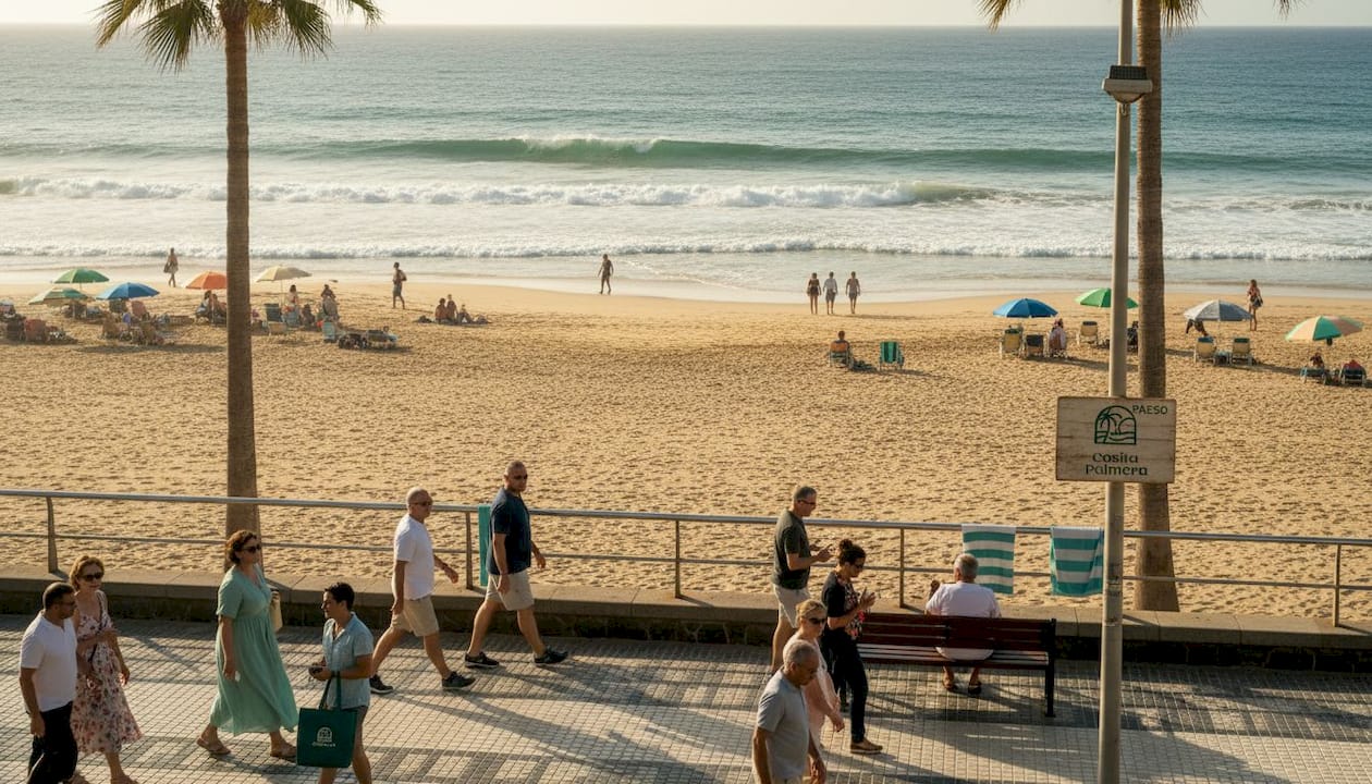 Turistas paseando por el paseo marítimo de Las Canteras
