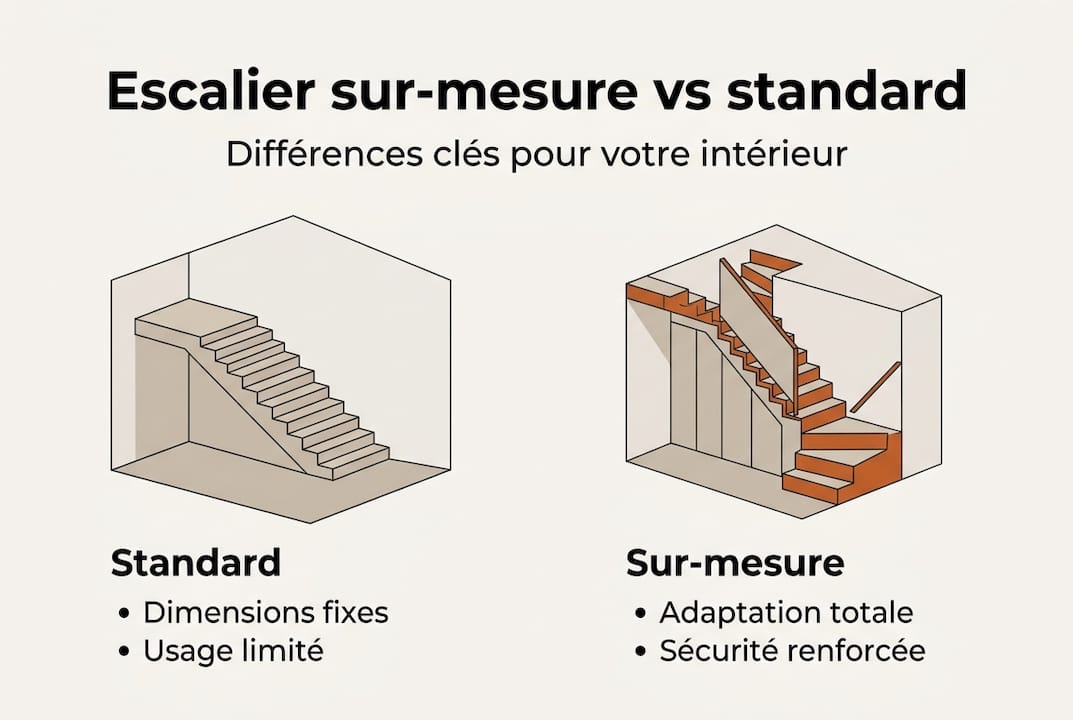 Infographie : quelles différences entre un escalier standard et un escalier sur mesure ?