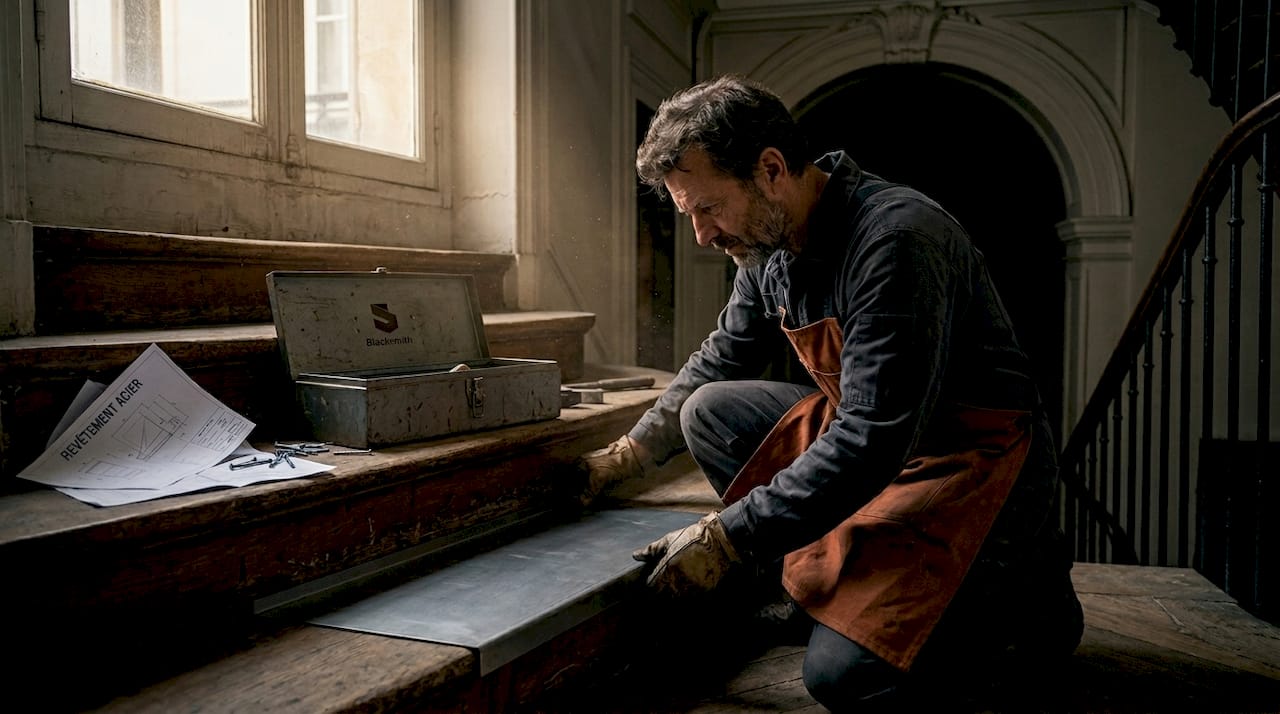 Pose de revêtement d’escalier par un artisan, sans travaux de démolition