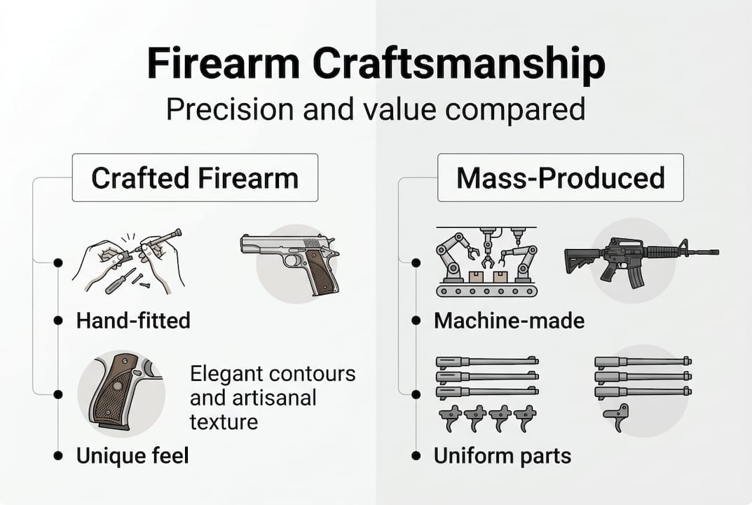 Infographic comparing firearm craftsmanship
and mass-produced firearms