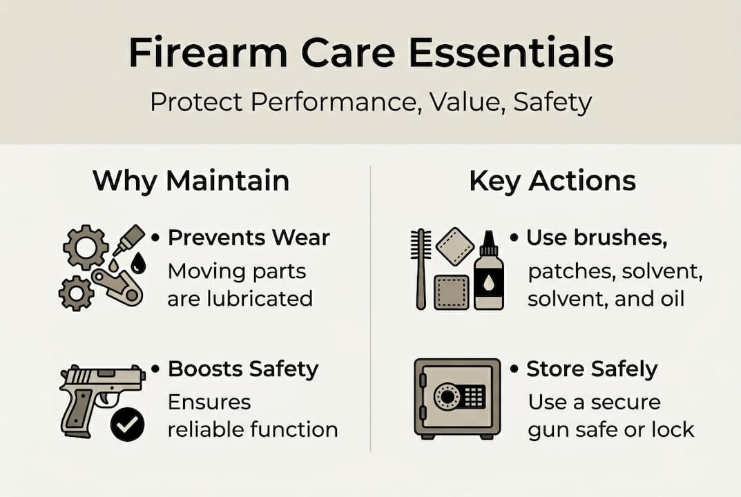 Infographic summarizing firearm care essentials