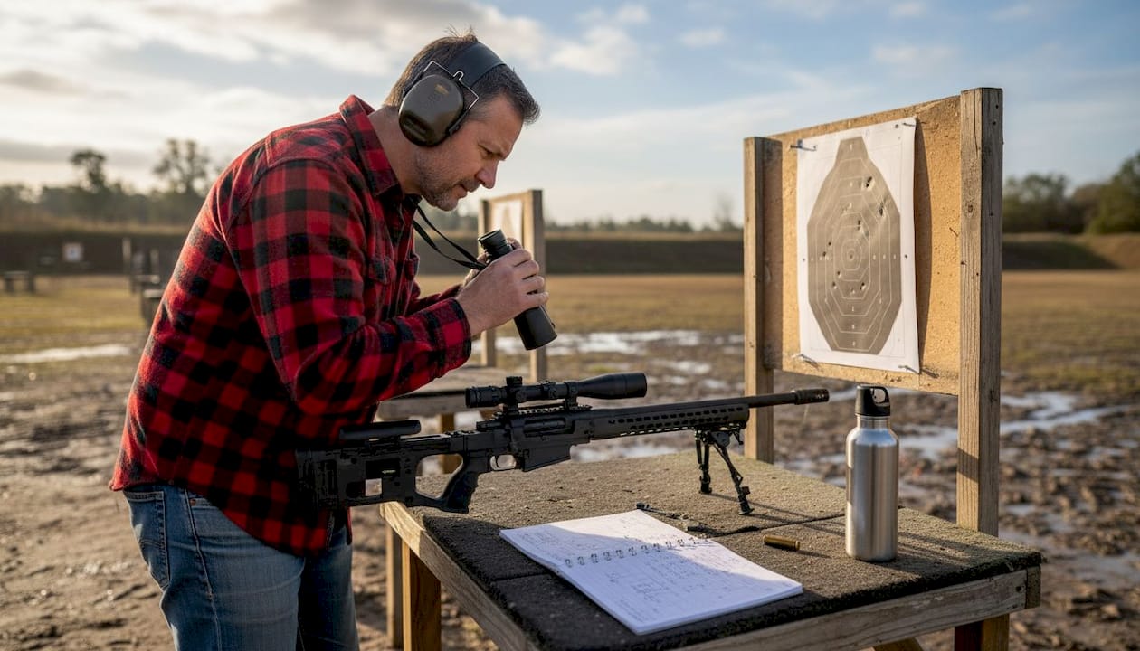 Shooter testing modular rifle at range