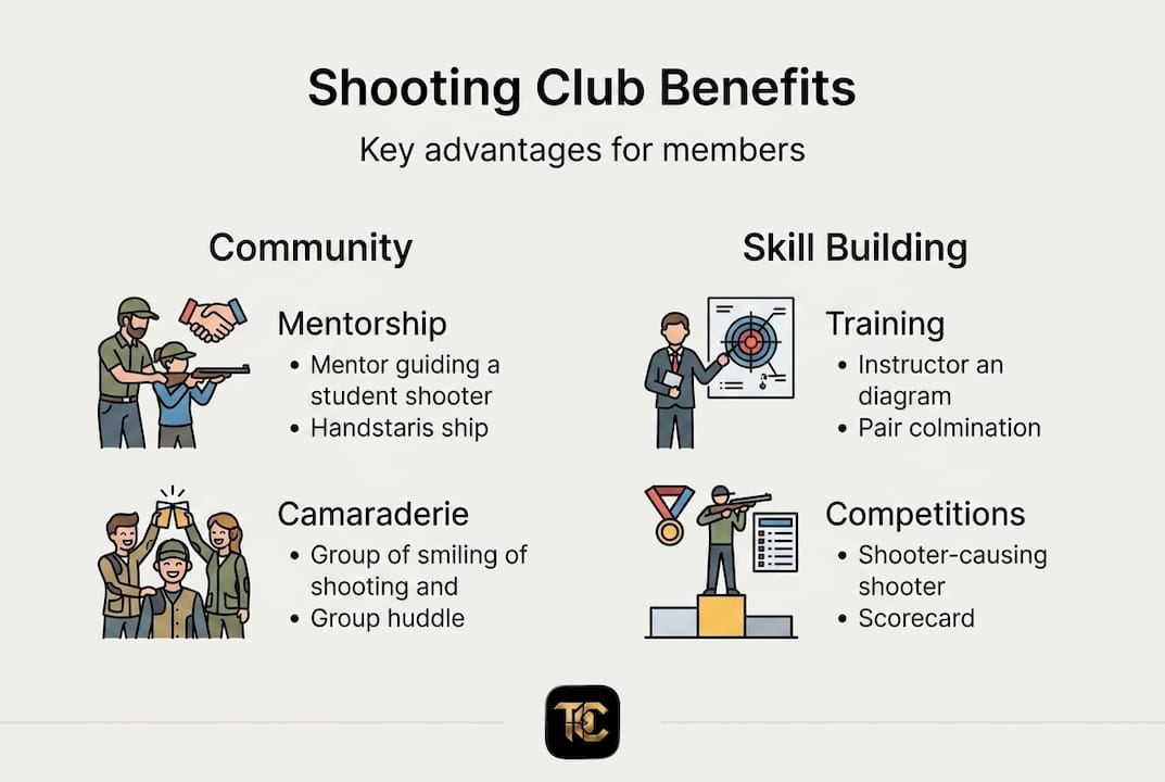 Infographic showing shooting club community and skill benefits