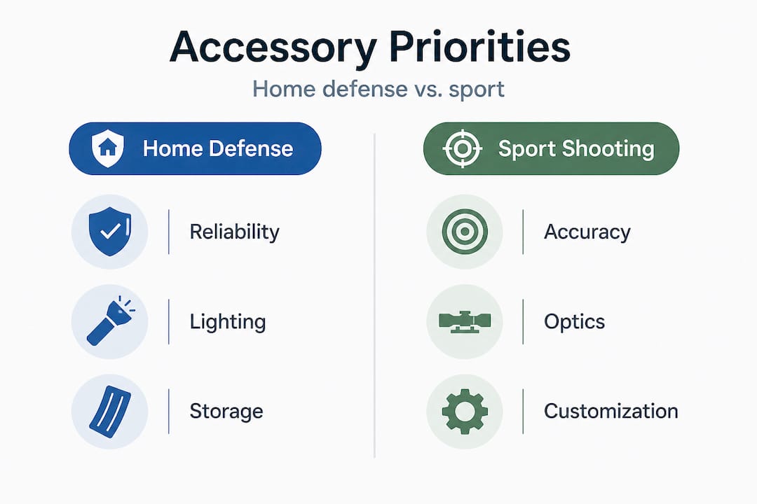 Infographic comparing defense and sport accessory priorities