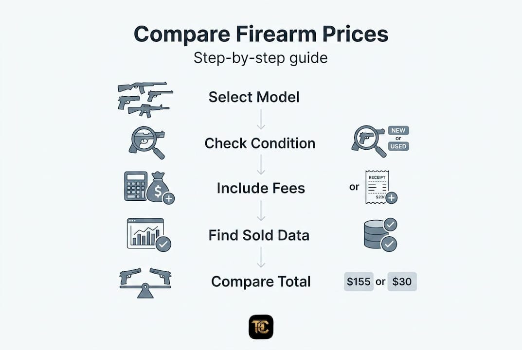 Infographic showing firearm price comparison steps