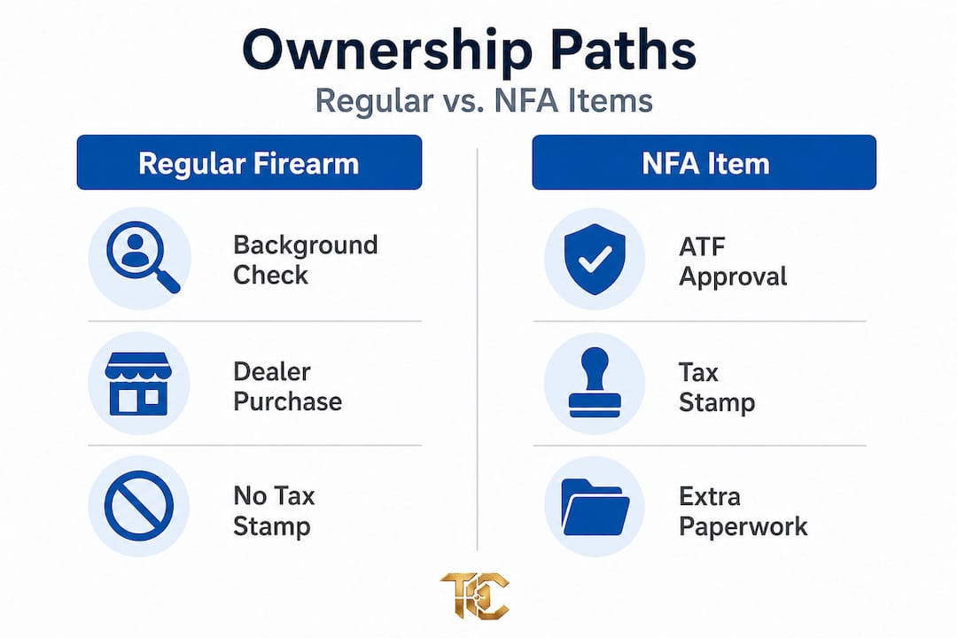 Infographic comparing regular and NFA firearm requirements