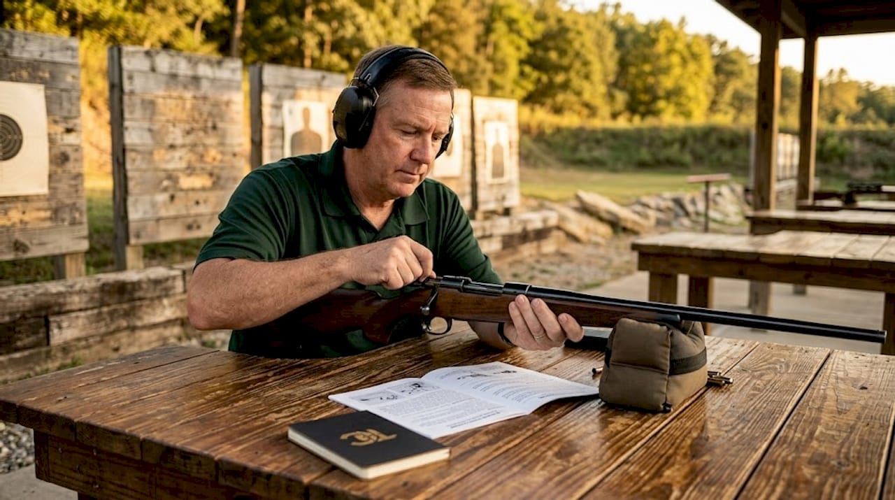 Range staff showing bolt action rifle use