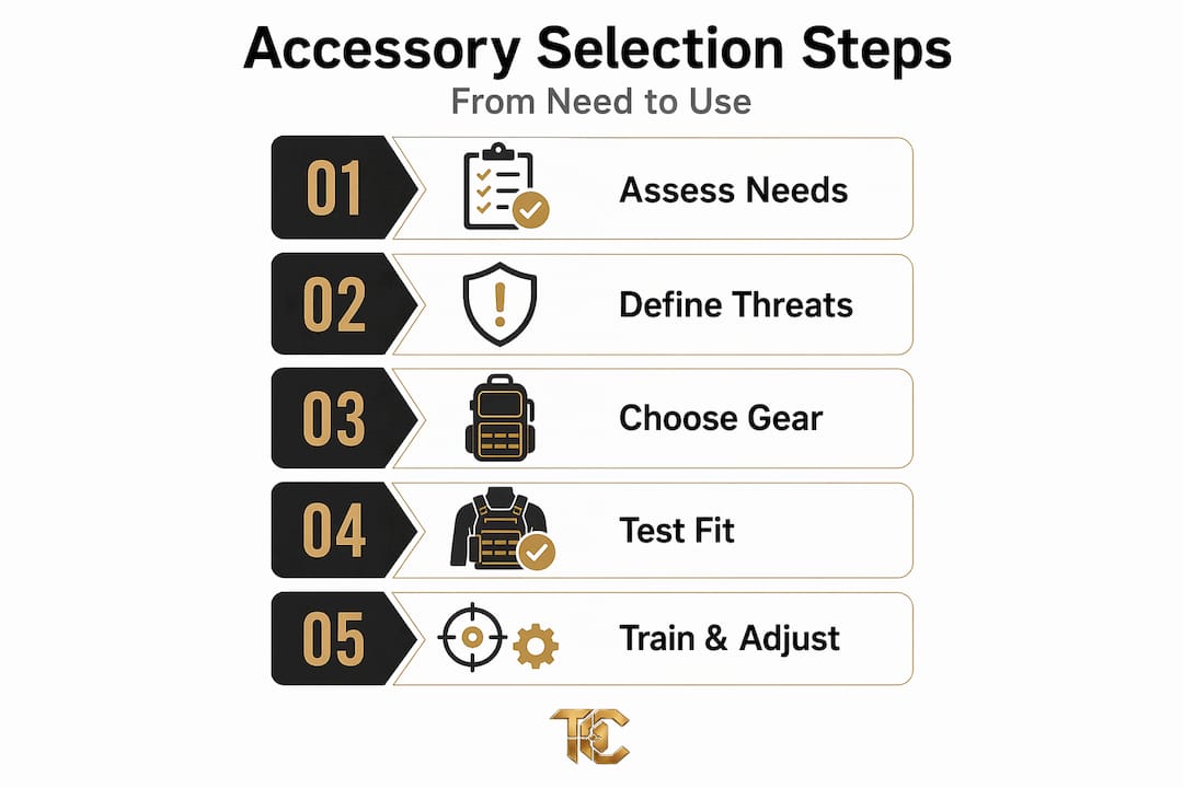 Infographic showing tactical accessory selection steps