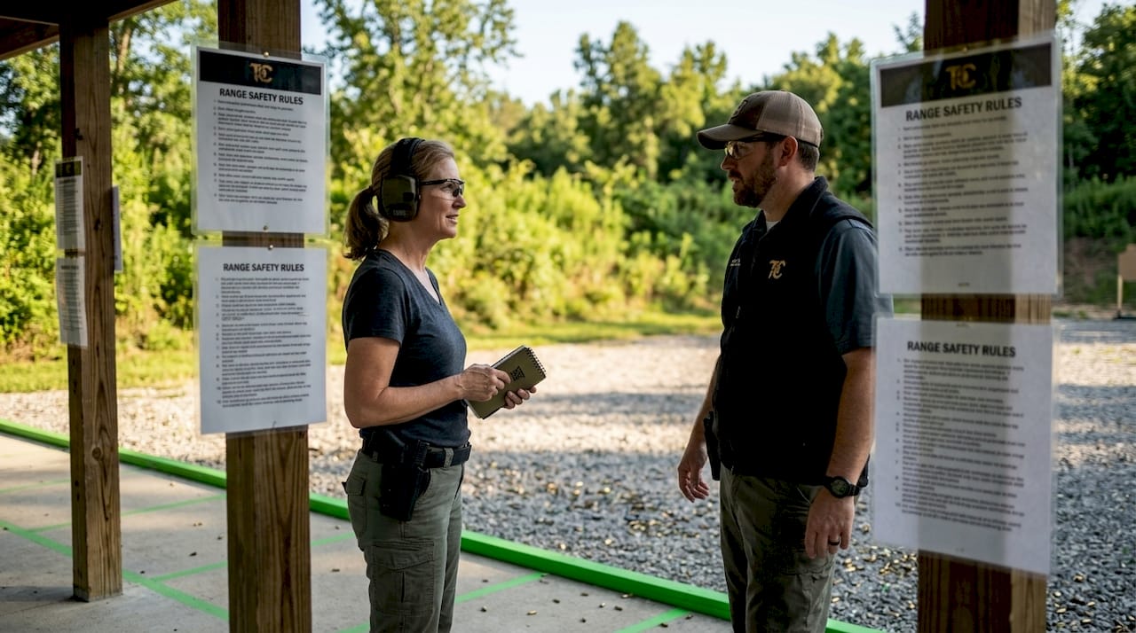 Community members practicing safety at indoor shooting range