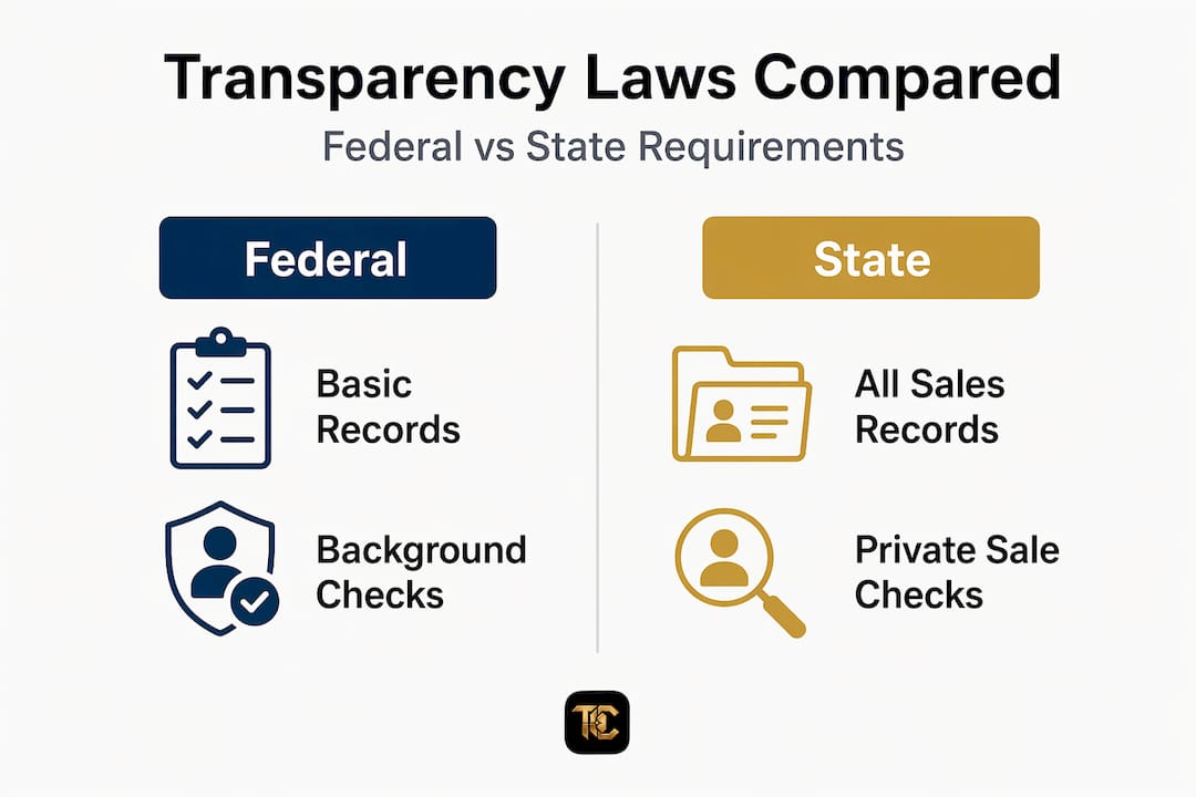 Infographic comparing federal and state gun transparency laws