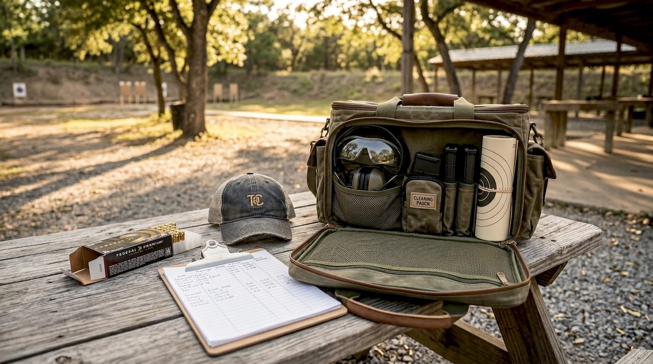 Open range bag showing organized shooting gear