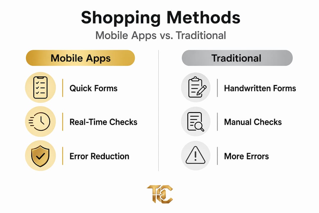 Infographic comparing mobile app and traditional shopping