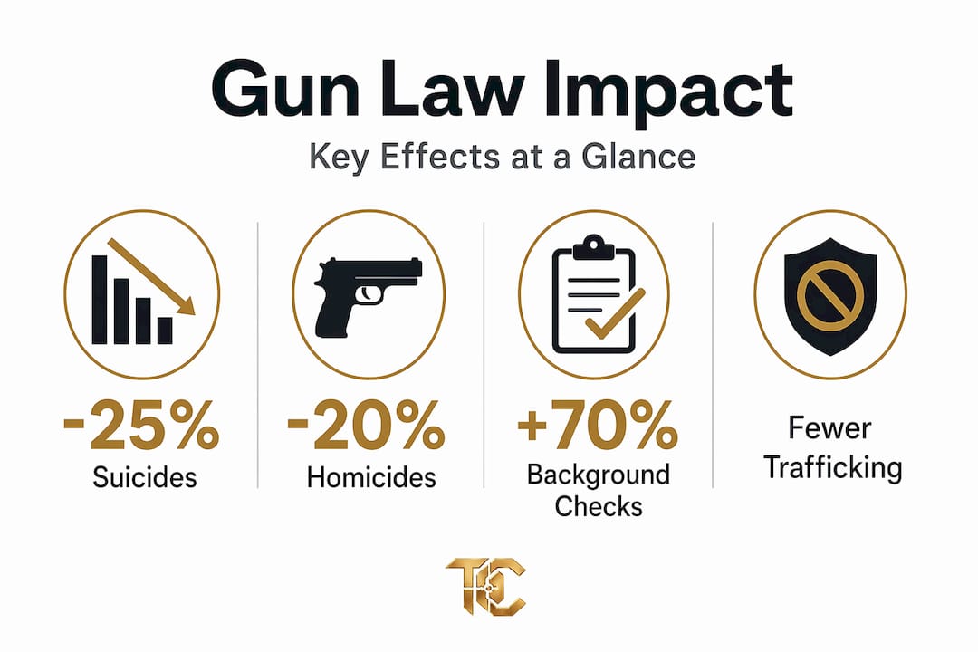 Infographic with gun law impact statistics and key effects