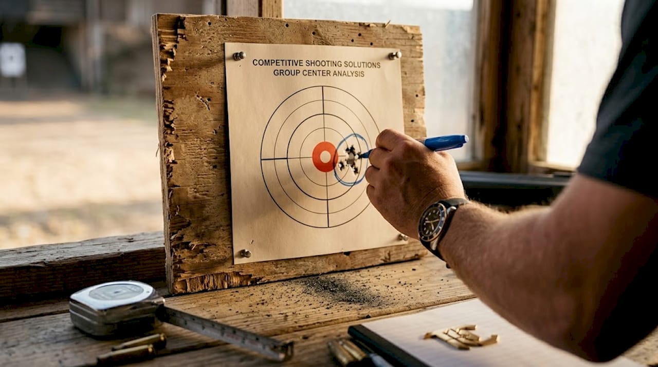 Hand marking group center on rifle target