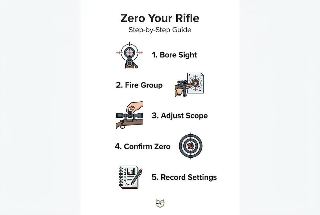 Infographic step-by-step rifle zeroing process
