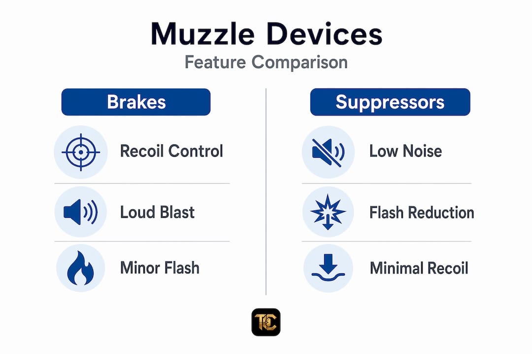 Infographic comparing brakes and suppressors features