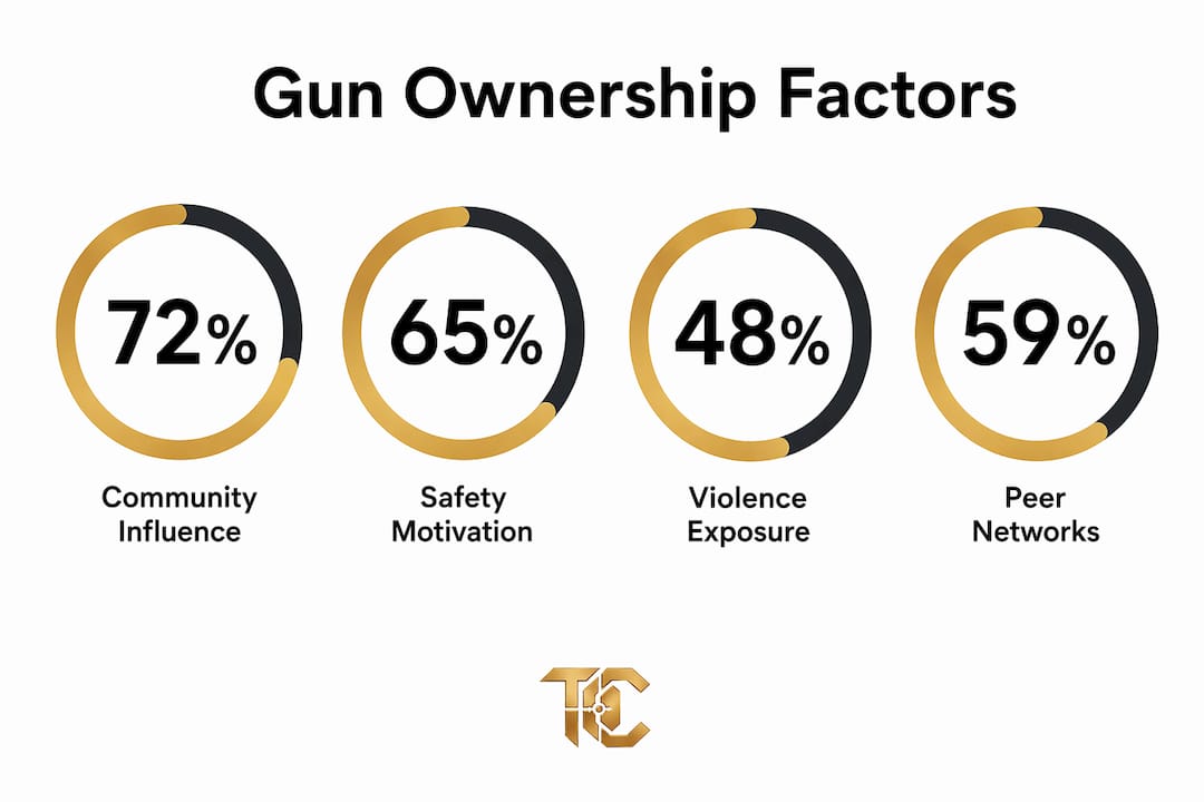 Infographic illustrating key statistics on gun ownership influences