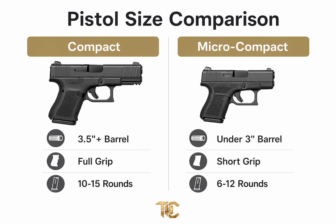 Infographic comparing compact and micro-compact pistols