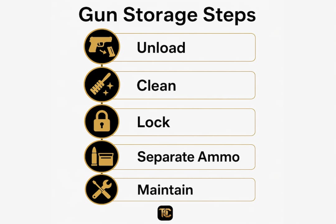 Infographic illustrating five key gun storage steps