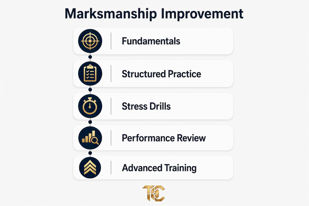 Infographic showing steps to improve marksmanship skills