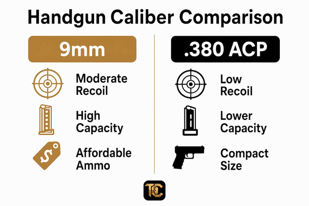 Infographic comparing 9mm and .380 ACP calibers