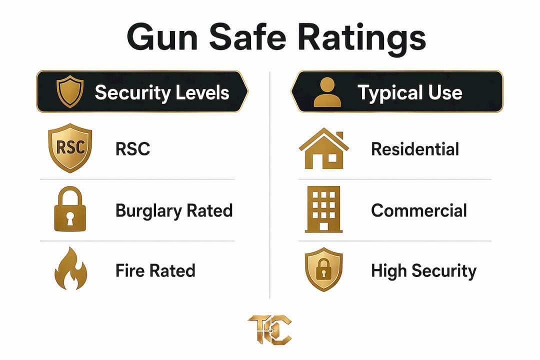 Infographic comparing gun safe security levels and uses