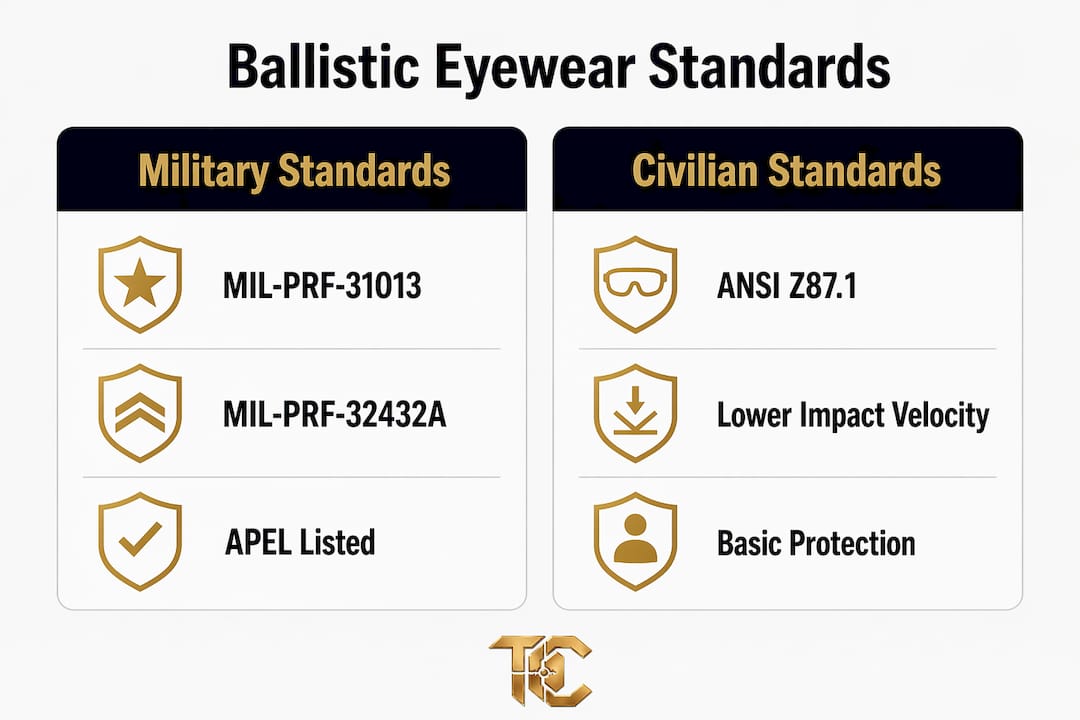 Infographic comparing military and civilian eyewear standards