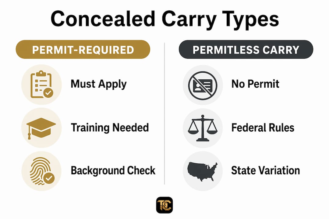 Infographic comparing permit-required vs permitless concealed carry