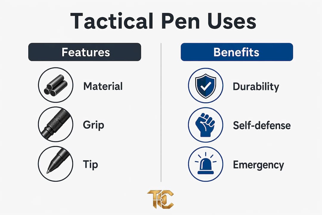 Infographic highlighting tactical pen features and benefits