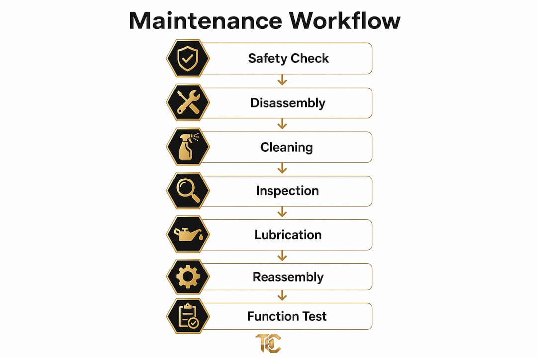 Infographic illustrating gun maintenance workflow