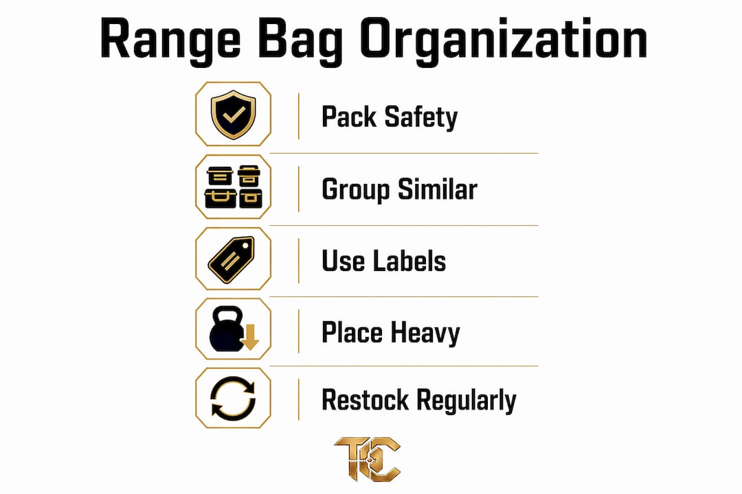 Infographic illustrating range bag organization steps