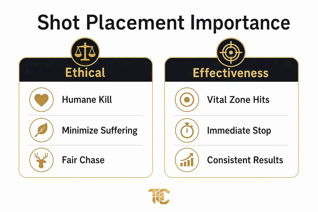 Infographic contrasting ethical and effectiveness aspects of shot placement