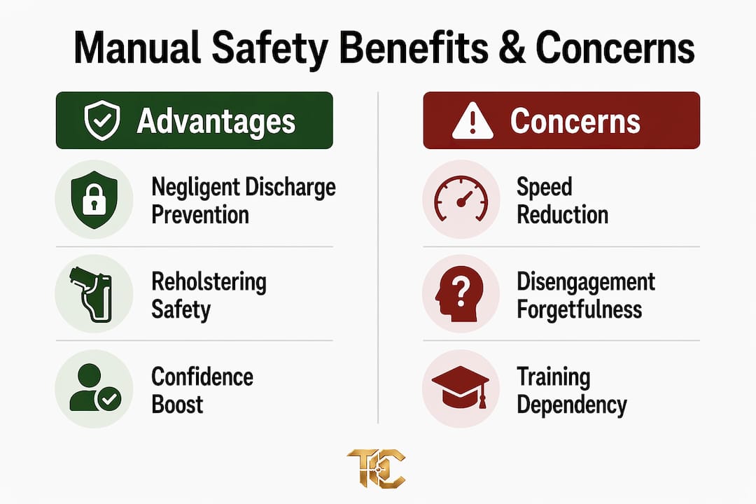 Infographic comparing manual safety advantages and concerns