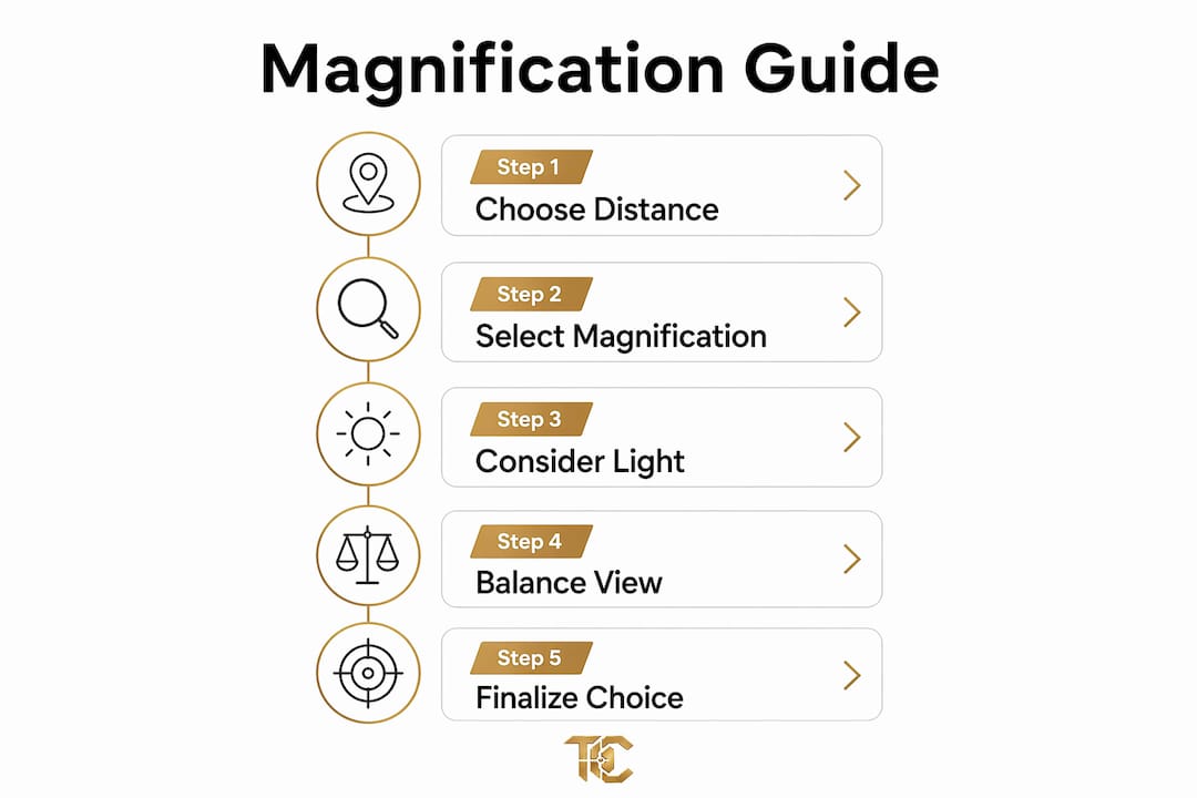 Infographic illustrating magnification selection steps