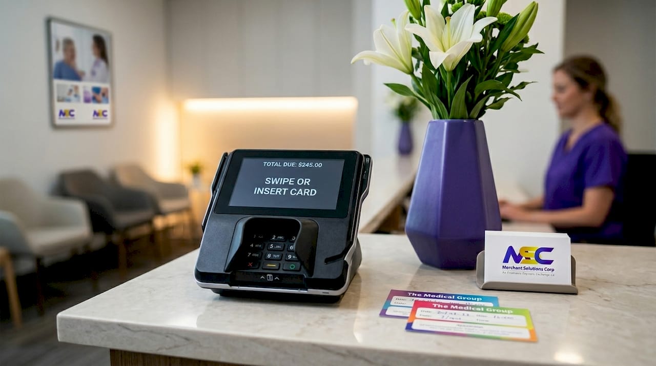 Healthcare credit card payment terminal close-up
