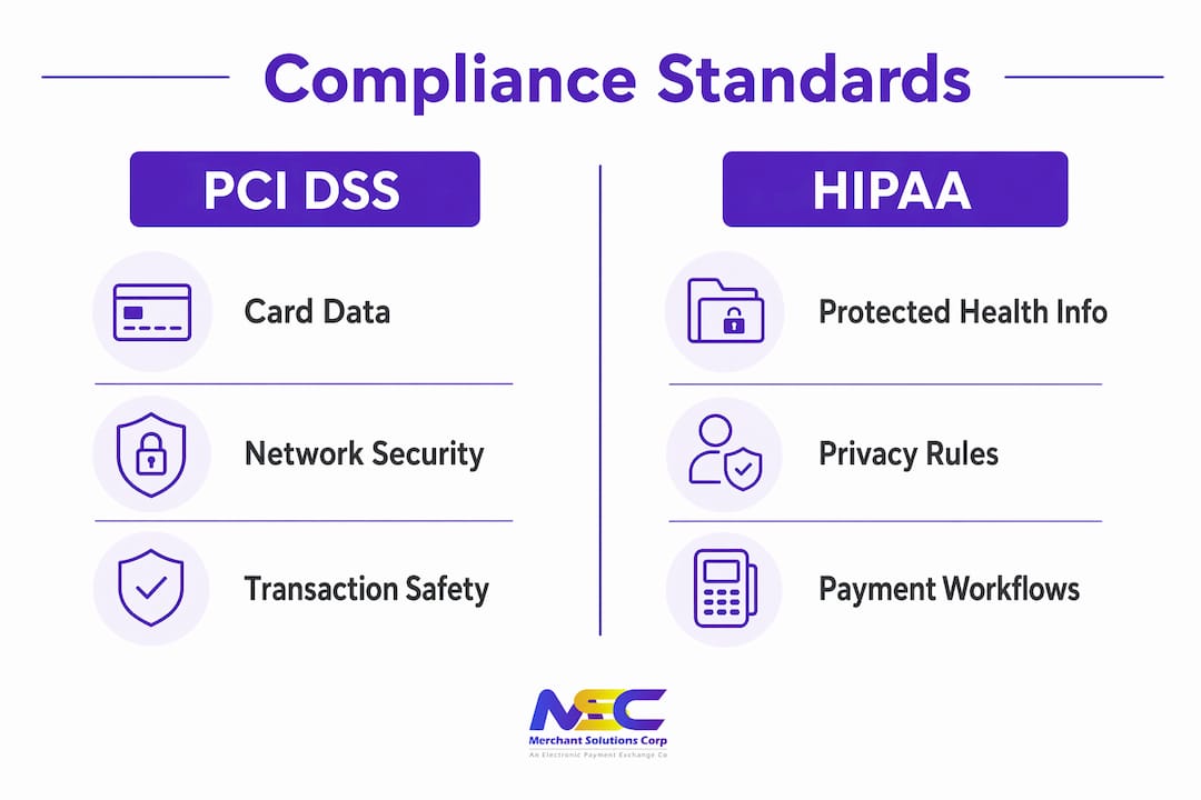 Infographic comparing PCI DSS and HIPAA compliance