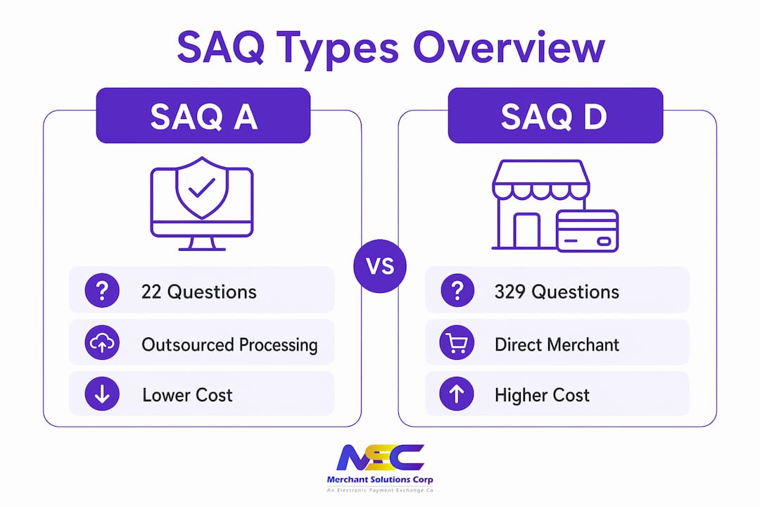 Infographic comparing SAQ A and SAQ D compliance types