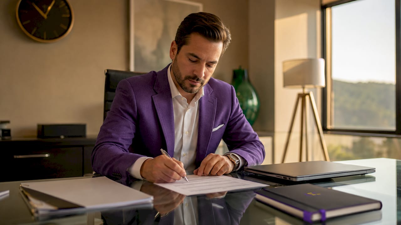 Hotel manager reviewing ACH payment form at desk
