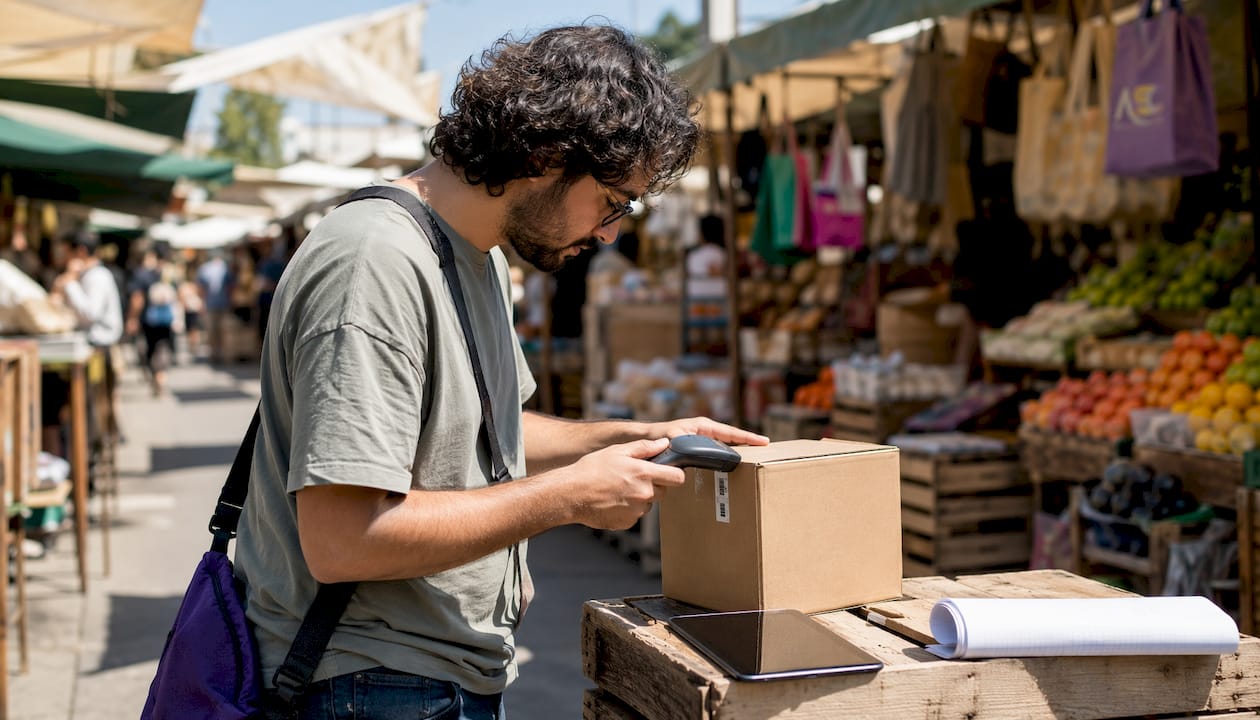 Hands scanning inventory in stockroom