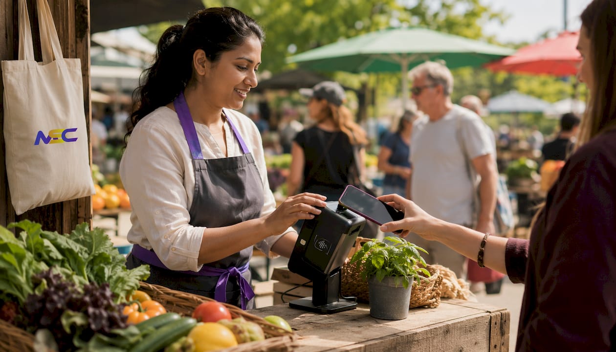 Cashier processing contactless mobile payment