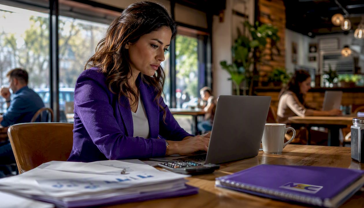 Woman reviewing financial spreadsheets at desk